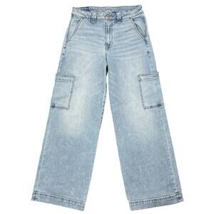 American Eagle Cargo Baggy Wide-Leg Jeans Sz 8 High-Rise Stretch Skater Denim